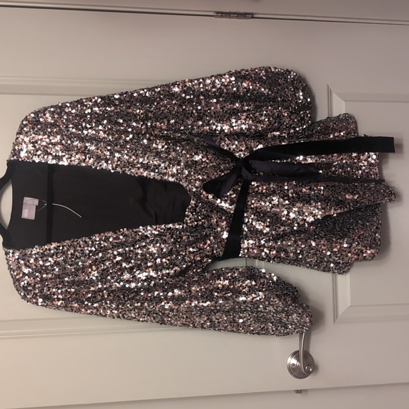 NWT Asos Long Sleeve Sequin Mini Wrap Dress - Picture 6 of 10